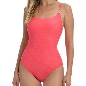 NEW La Blanca La Blanca Women's Rouched Body Lingerie Mio One Piece Coral
